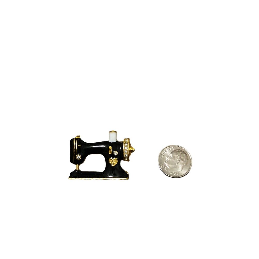 Antique Retro Zinc Alloy Black Gold Sewing Machine Brooch Pin - Picture 3 of 3